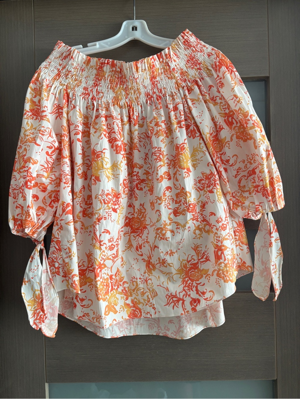Caroline Constas Orange and Yellow Floral Off-Shoulder Blouse